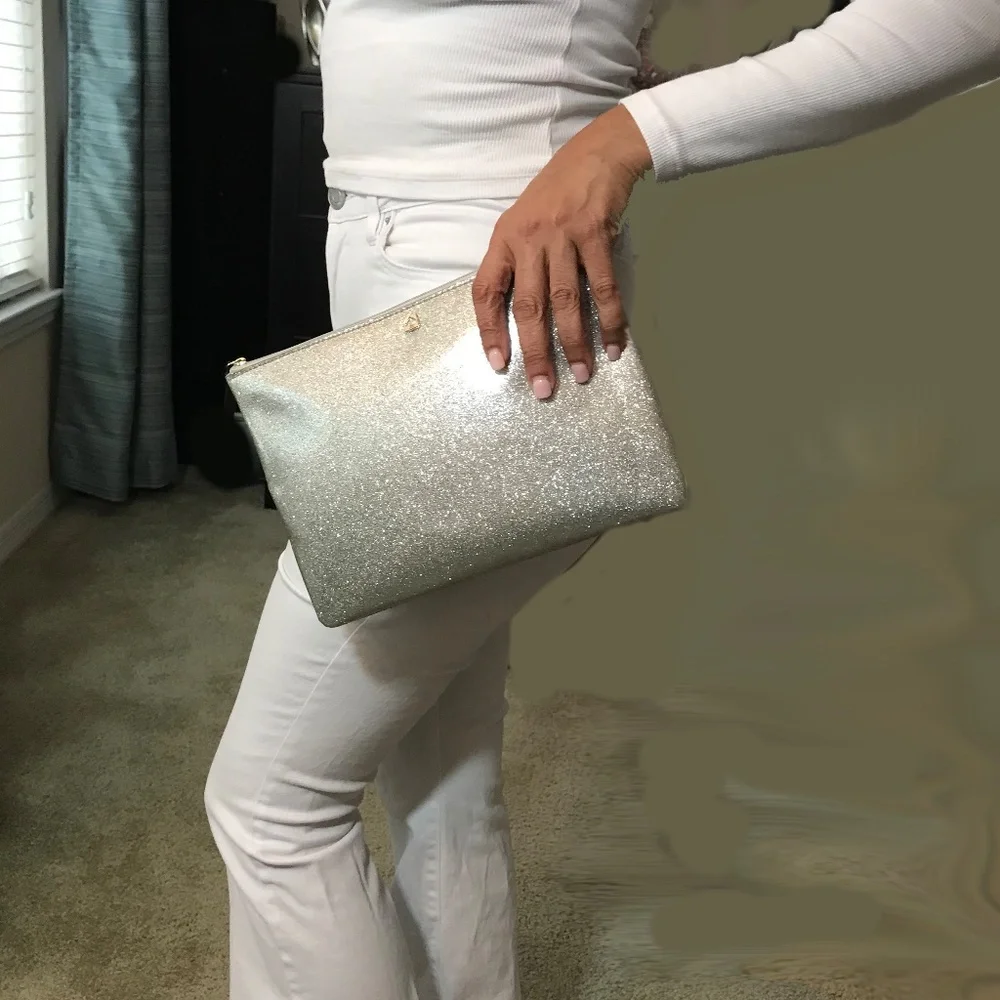 **SOLD** KATE SPADE Mavis Street Gia Pouch Clutch Silver Glitter Bling - Picture 4 of 7